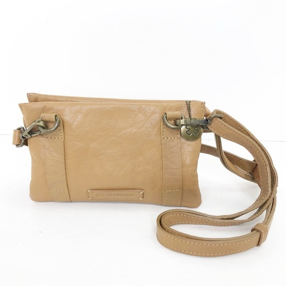 Lucky brand tan leather Crossbody wristlet